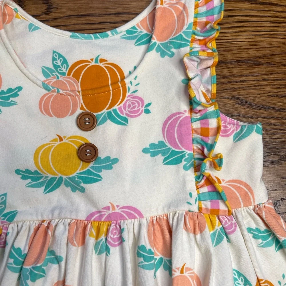 Eleanor Rose Girls Fall Rory Pumpkin Print Sleeveless Top w/ Ruffled Detail 7-8